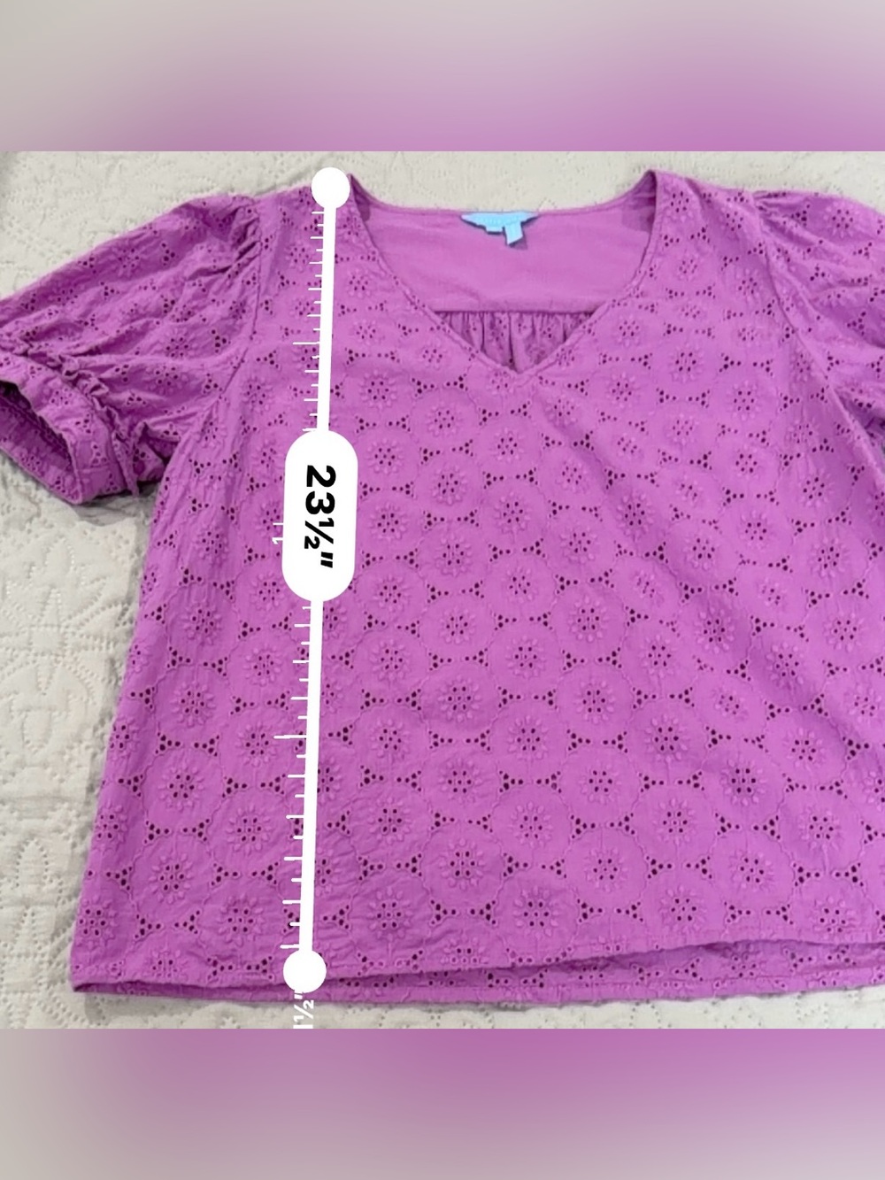 Draper James Heidi Purple Eyelet Puff Sleeve Cotton Top Small - Picture 10 of 11
